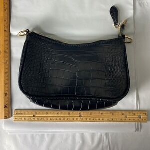 Black Crocodile Embossed Shoulder Bag Small Evening Bag
